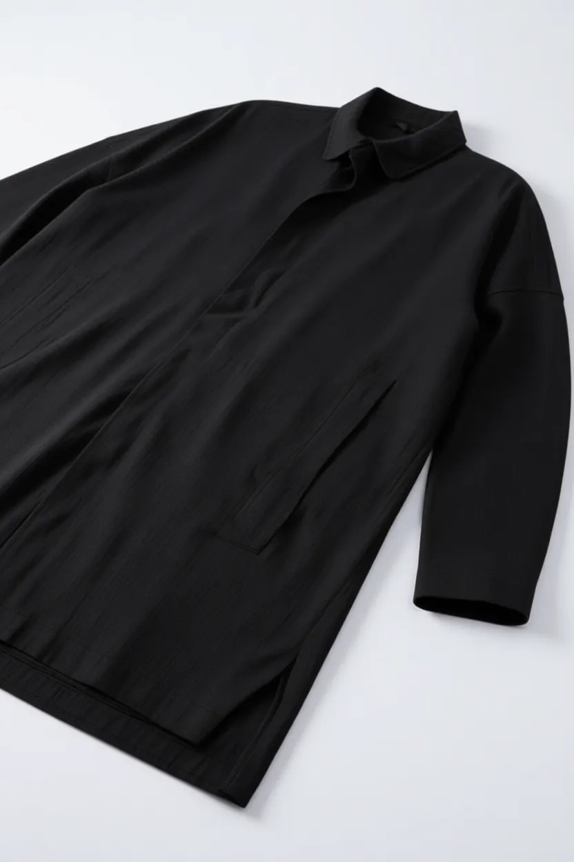 Xhan Siyah Paraşüt Oversize Trençkot Erkek Cinsiyetine Uygun Şık ve Rahat Tasarım 100% Polyester görsel 3