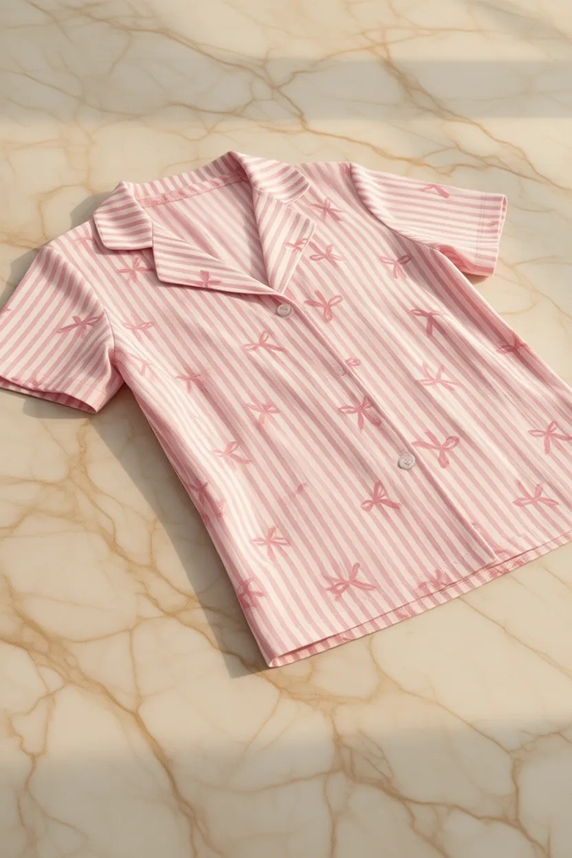 Bella Notte Pembe Soft Fiyonk Desenli Yazlık Pijama Takımı görsel 6