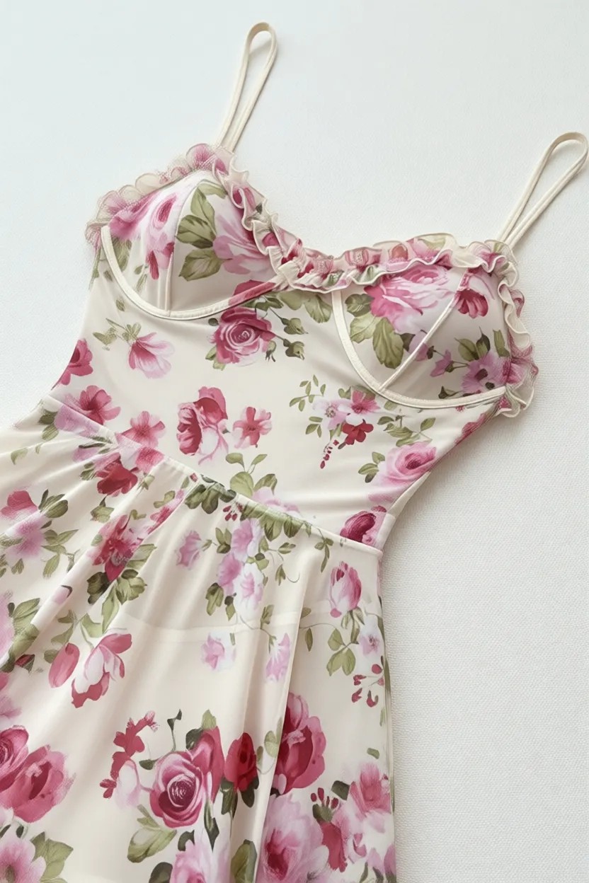 Merry See Çicek Desenli Özel Tasarım Gecelik Babydoll görsel 8