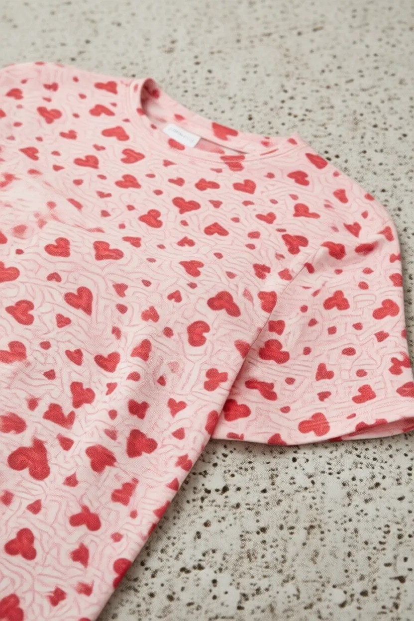 Koza İç Giyim Kadın Kırmızı Kalpli Kısa Kollu Pamuklu Pijama Takımı Basic Desenli Şortlu Rahat Kullanım görsel 5