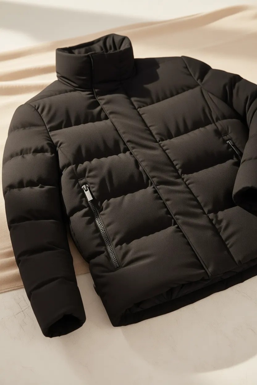 Danger Erkek Dik Yaka Yağmur ve Rüzgar Geçirmez Puffer Mont Siyah görsel 7