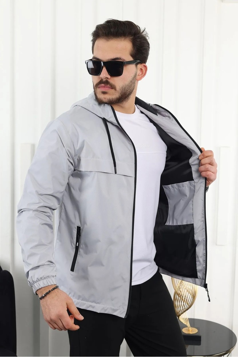 Comstarmoda Erkek Mint Renkli Kapüşonlu Suya Dayanıklı Cepli Yağmurluk Slim Fit Spor Tarzı görsel 7
