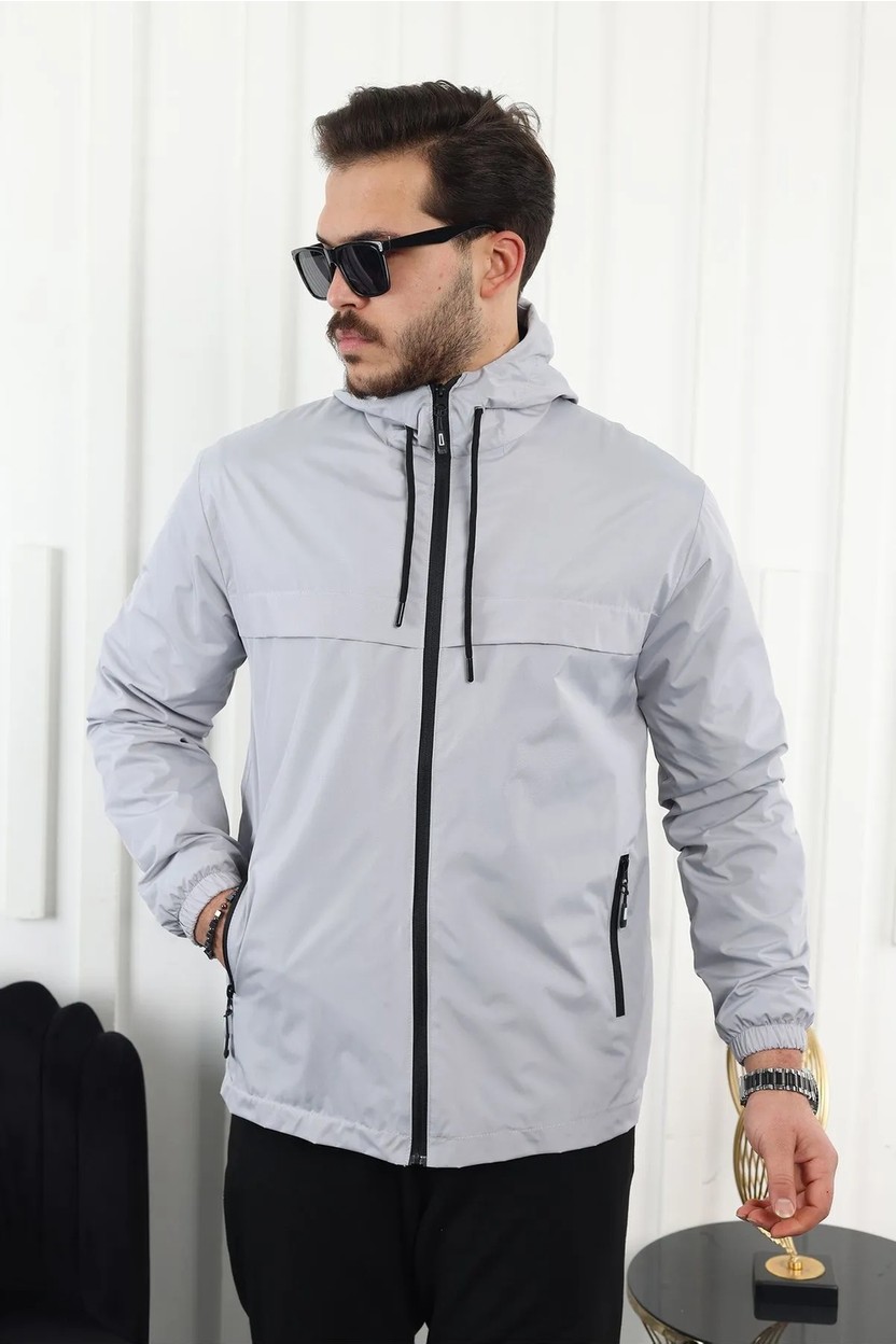 Comstarmoda Erkek Mint Renkli Kapüşonlu Suya Dayanıklı Cepli Yağmurluk Slim Fit Spor Tarzı görsel 8