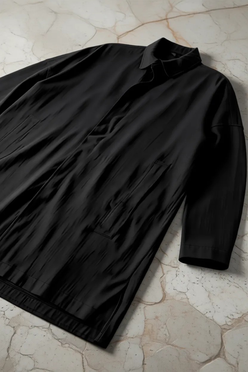Xhan Siyah Paraşüt Oversize Trençkot Erkek Cinsiyetine Uygun Şık ve Rahat Tasarım 100% Polyester görsel 5