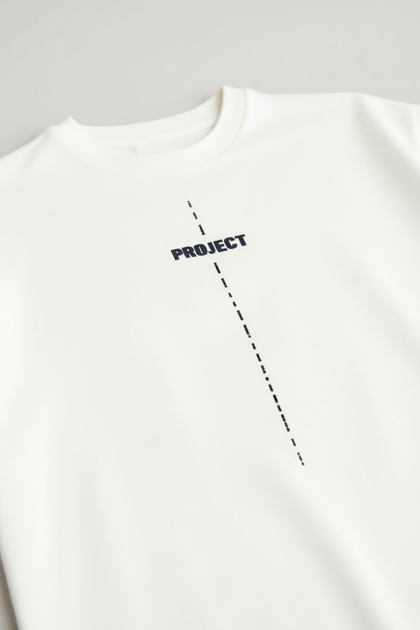 Grimelange Project Erkek Baskı Detaylı Oversize Fit %100 Organik Pamuk Örme Bisiklet Yaka Örme Beyaz T-shirt görsel 8