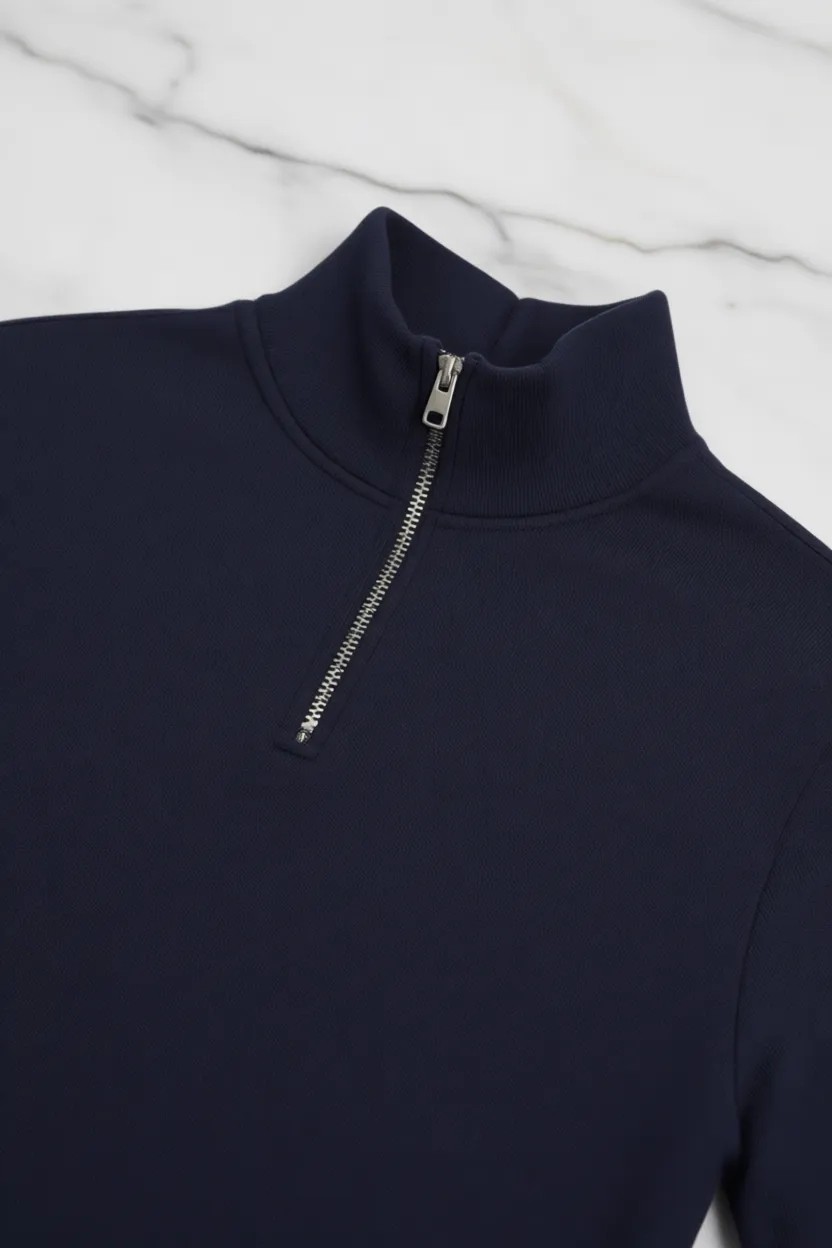 Tudors Unisex Relax Fit Rahat Kesim Pamuklu İçi Polarlı Yarım Fermuarlı Lacivert Dik Yaka Sweatshirt görsel 6