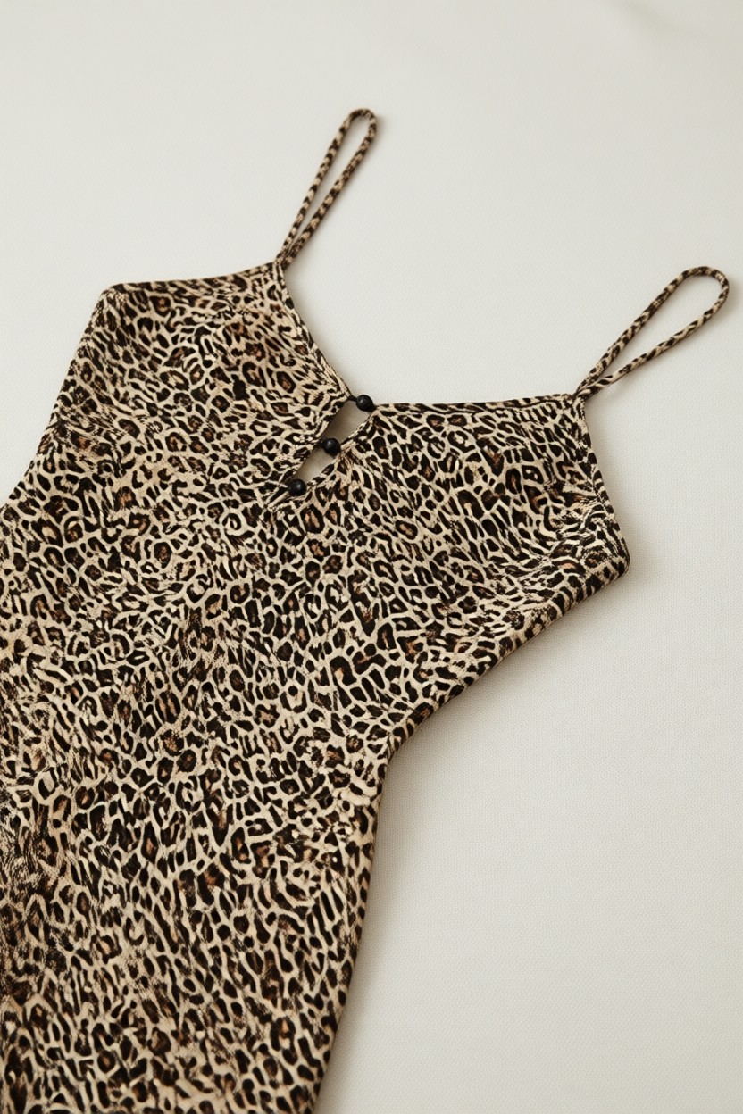 Merry See Leopar Desenli Düğme Detaylı Askılı Gecelik görsel 7