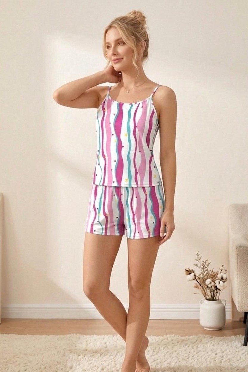 Fit Women Kadın Pembe Kalp Desenli Ip Askılı Şortlu Pijama Takımı 4614 Siyah görsel 8