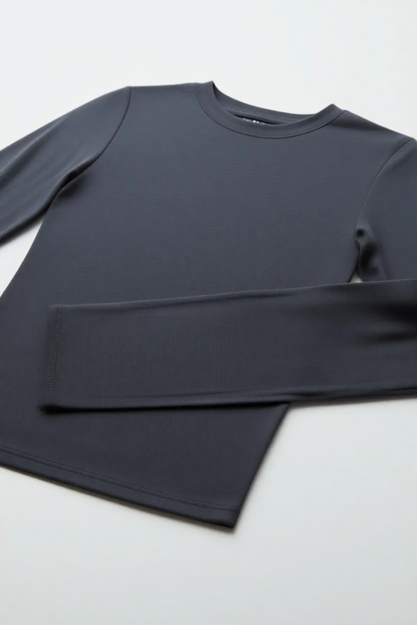 Grimelange GRIGROS Kadın Esnek Kumaşlı Vücuda Oturan Slim Fit Uzun Kollu Antrasit T-Shirt görsel 7