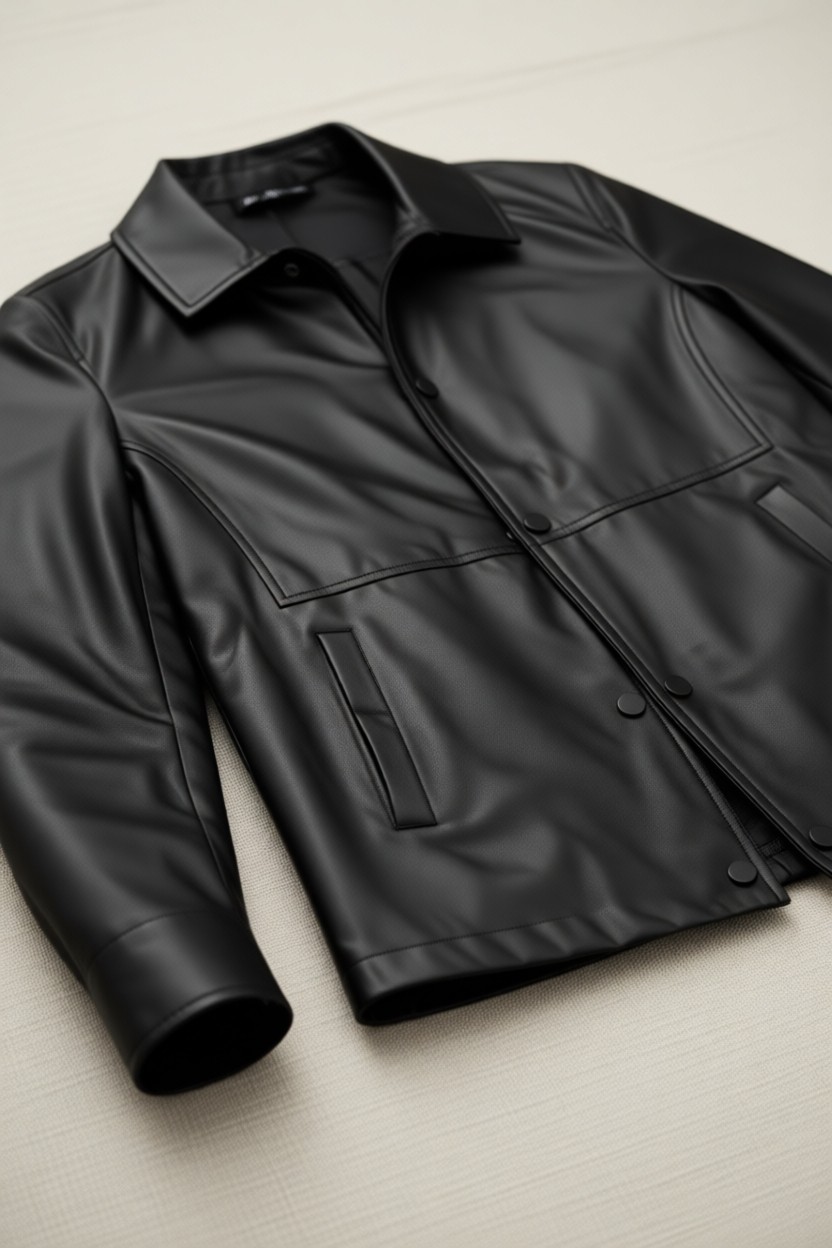 Baselco Erkek Slim Fit Siyah Çıt Çıtlı Suni Deri Ceket Uzun Kol Günlük Kullanım İçin Özel Tasarım görsel 7
