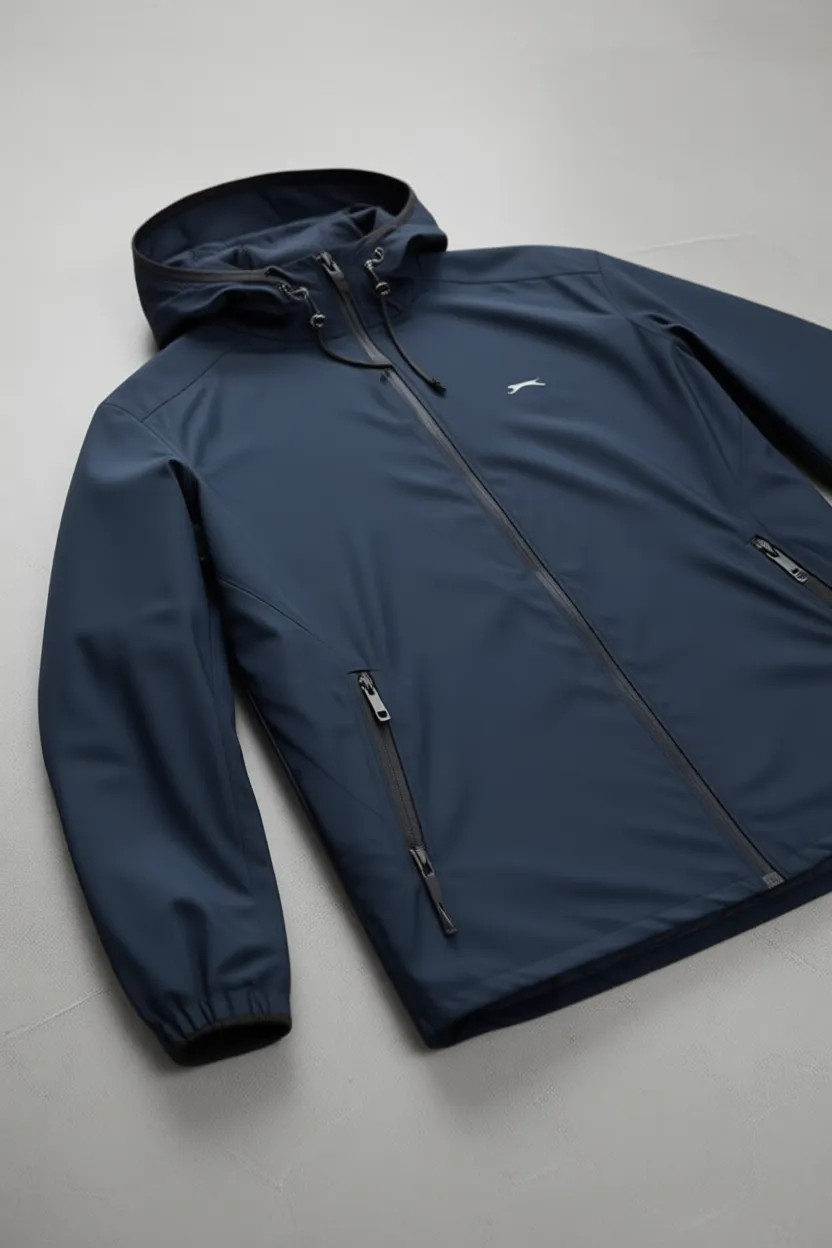 Slazenger Ofans Petrol Rengi Erkek Yağmurluk Kapüşonlu Regular Kalıp Düz Desenli görsel 4