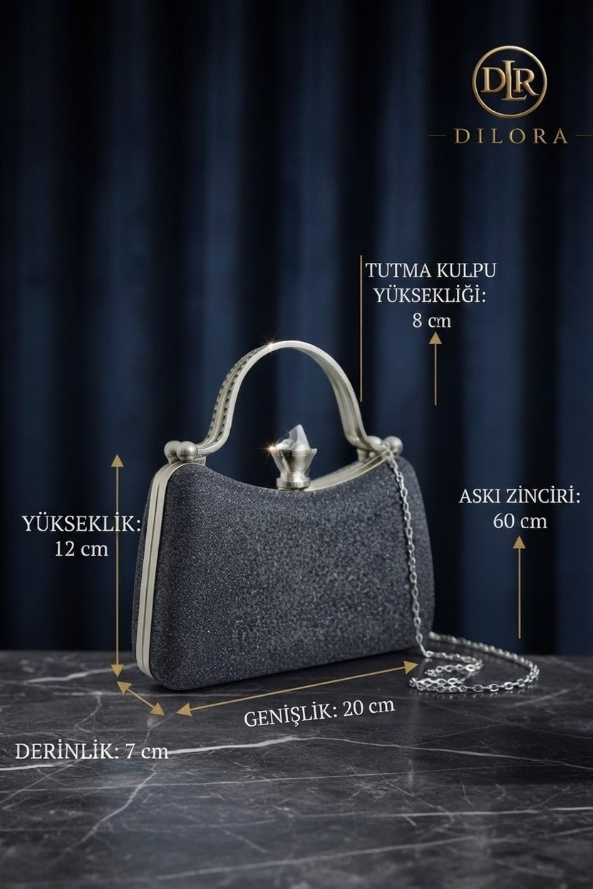 Dilora **kadın Kristal Taş Detaylı Abiye Çanta Parlak Portföy Çanta Düğün Nişan Davet Çantası** görsel 2