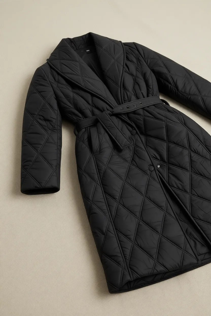 Armine Şal Yaka Kapitone Kaban 25KD2201 Siyah görsel 6