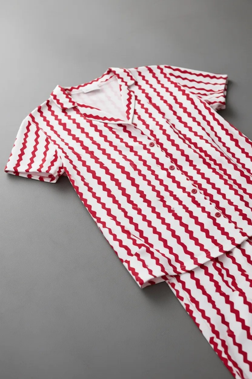 Penti Kırmızı Aria Gömlek Çizgili Kısa Kollu Pantolon Pijama Takımı görsel 6