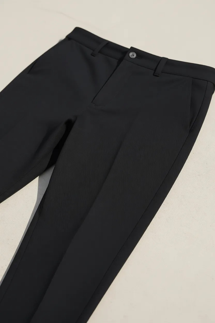 Modamesto Erkek Siyah Slim Fit Dar Kesim Likralı Yan Cep Bilek Boy Düz Kumaş Pantolon görsel 7