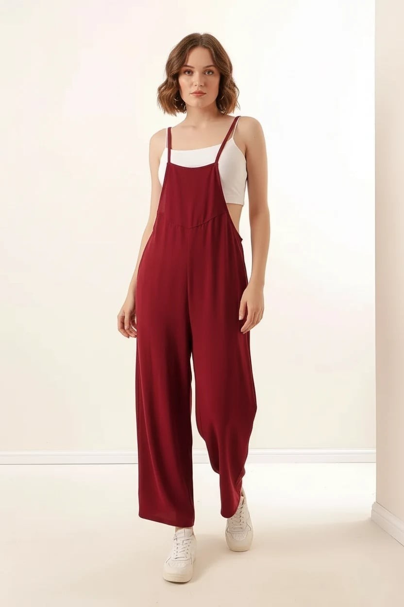 Efnaz Style Kadın Askılı Siyah Tulum