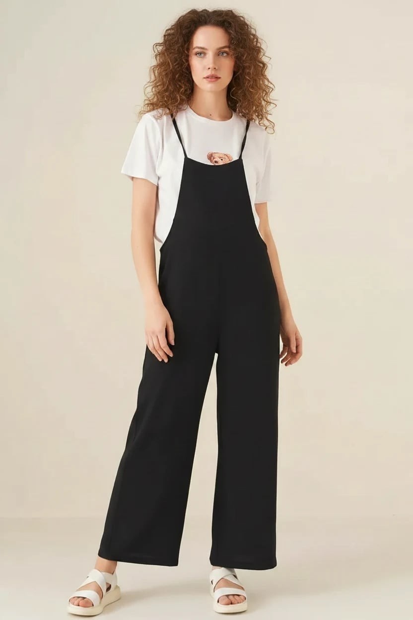 Efnaz Style Kadın Askılı Siyah Tulum görsel 4