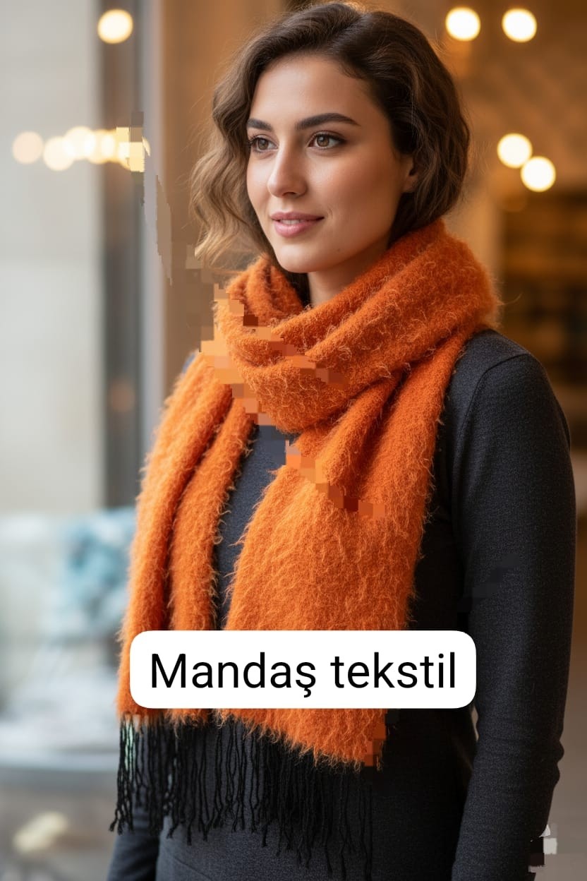 Mandaş Style El Dokuma Angora Bayan Şalı-Hardal