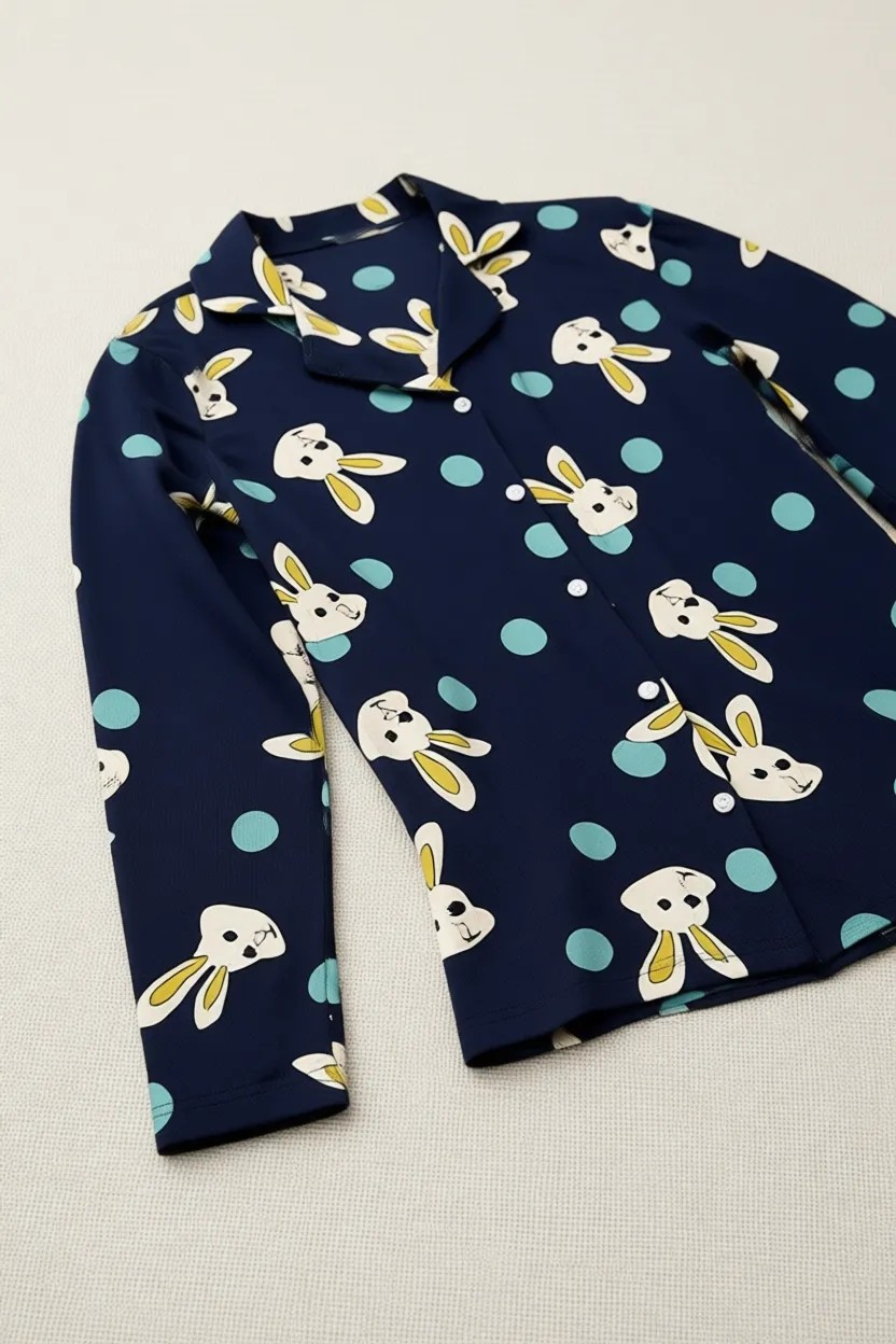 Siyah İnci Lacivert Pamuklu Düğmeli Pijama Takım Kadın için %95 Pamuklu Modern Tasarım görsel 8