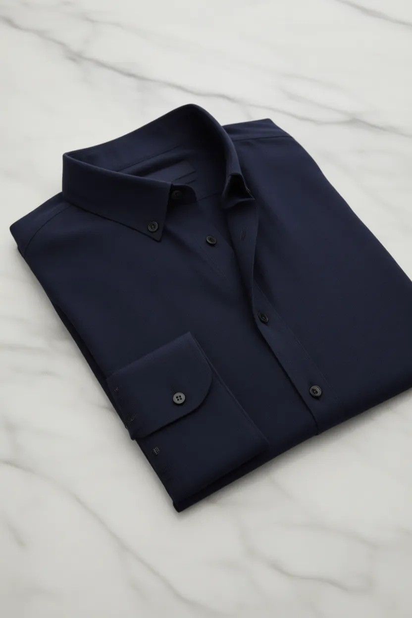 D'S Damat Slim Fit Lacivert Düğmeli Yaka %100 Pamuk Yazlık Flamlı Keten Görünümlü Gömlek 6HC02ORT63265 görsel 8