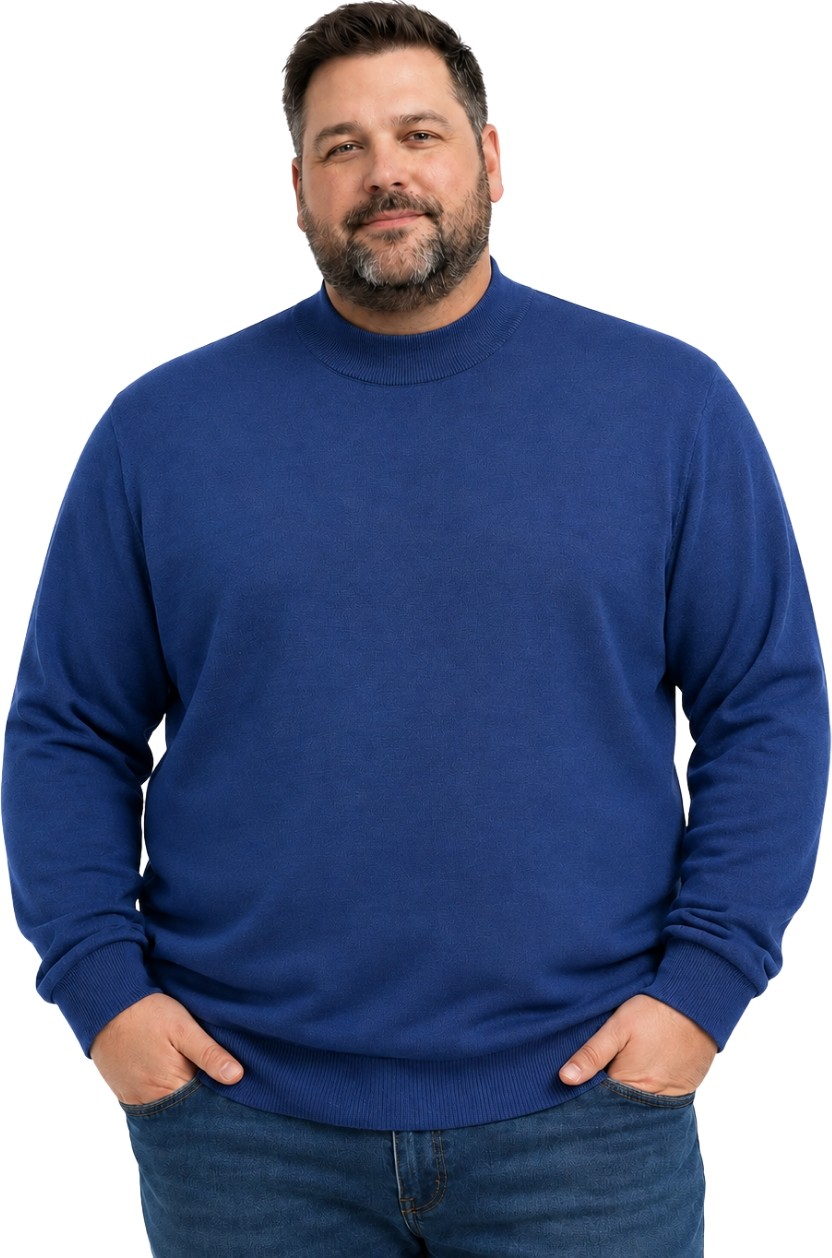 Battal Moda Erkek Büyük Beden Melanj Lacivert Yarım Balıkçı Triko Kazak 3xl-4xl-5xl-6xl