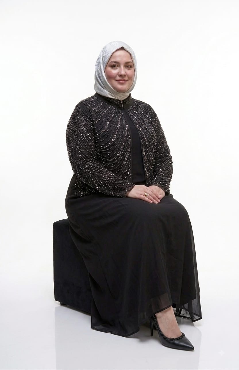 Döne Kadın Büyük Beden Taş Işlemeli Ikili Abaya/abiye Elbise görsel 3