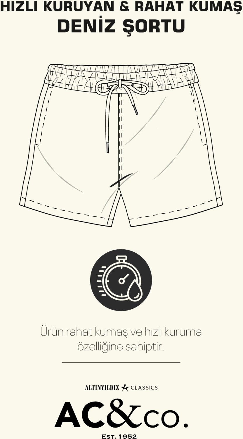 Altınyıldız Classics Erkek Siyah Standart Fit Normal Kesim Hızlı Kuruyan Yan Cepli Desenli Mayo Deniz Şortu görsel 3
