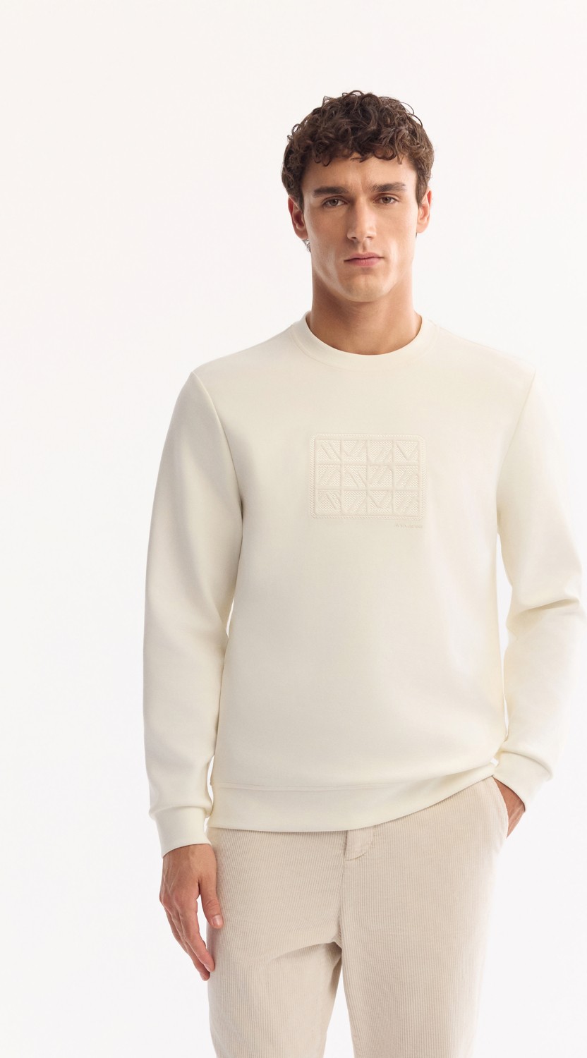 AVVA Erkek Vizon Bisiklet Yaka Pamuklu Bi-Stretch Baskılı Regular Fit Sweatshirt A52Y1289