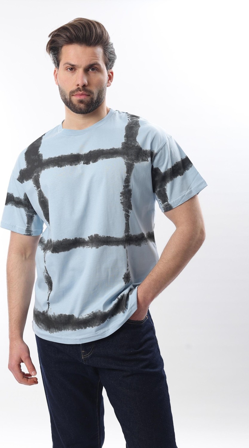 Madmext Bebe Mavisi Bisiklet Yaka Baskılı Basic Erkek T-Shirt E7109