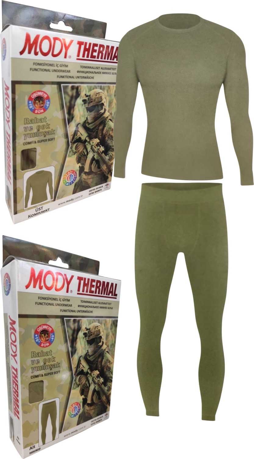 Maruf Shop Erkek Doğa Sporlarında Kullanıma Uygun Askeri Haki Renk Likralı Termal Içlik Takım görsel 2