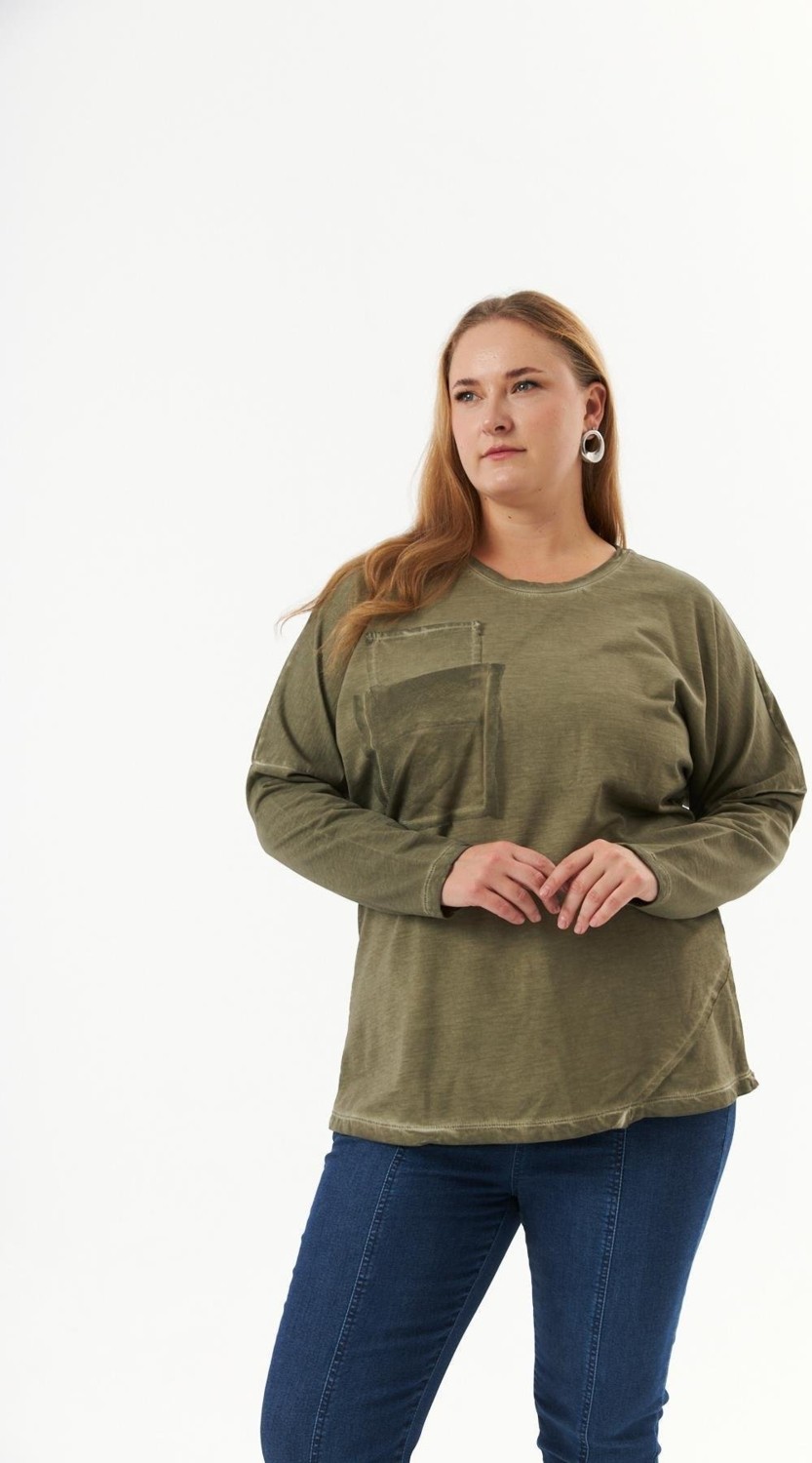 Rmg Büyük Beden Cep Detay Parça Boya Sweatshirt Haki1 görsel 3