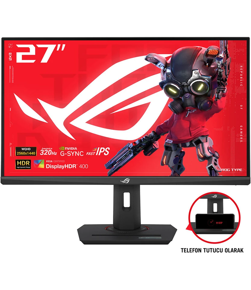 Resim Asus Rog Strıx XG27ACMS 27 Gamıng Fast IPS Freesync ve G-Sync Uyumlu Hdr, 2k 2560X1440 0.3ms 320HZ 350CD Dp HDMI Usb-C Vesa 3yıl Elmb, Hdr, Pivot, Usb-C PD15W Monitör 