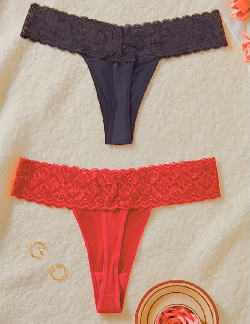 bebekokusu Tegan Büyük Beden Kadın 2'li Dantelli Seksi Tanga TG270053B görsel 2