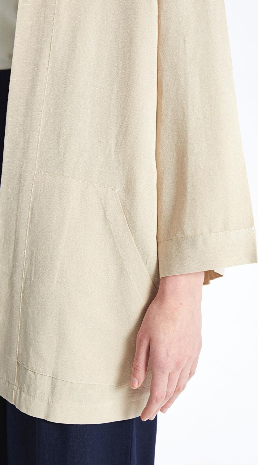 LC Waikiki Lcw Vision Açık Bej Şal Yala Düz Keten Karışımlı Oversize Kadın Kimono görsel 4