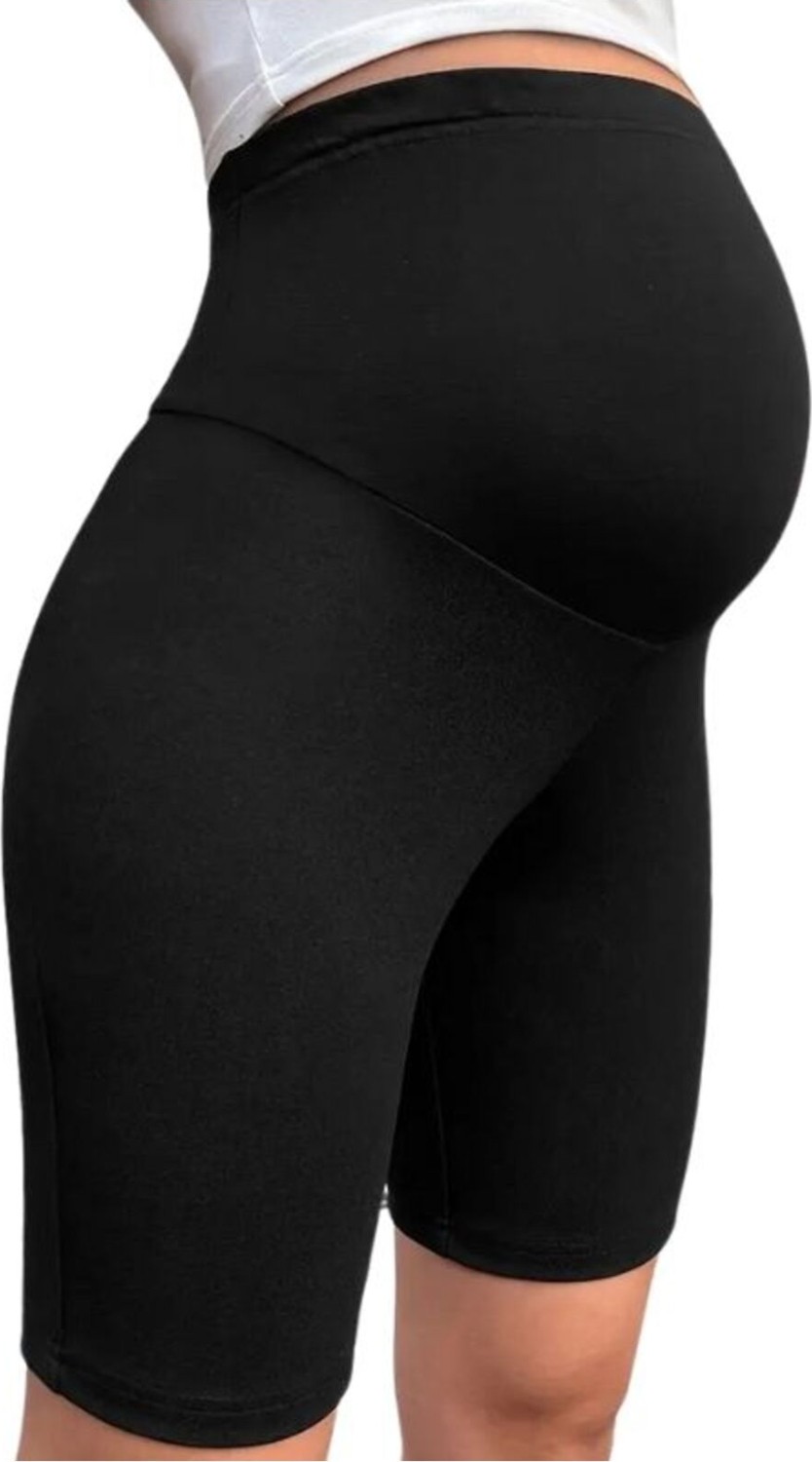Momslab Kadın Siyah Düz Bel Ayarlı Yüksek Bel Hamile Yazlık Şort Tayt Pantalon görsel 4