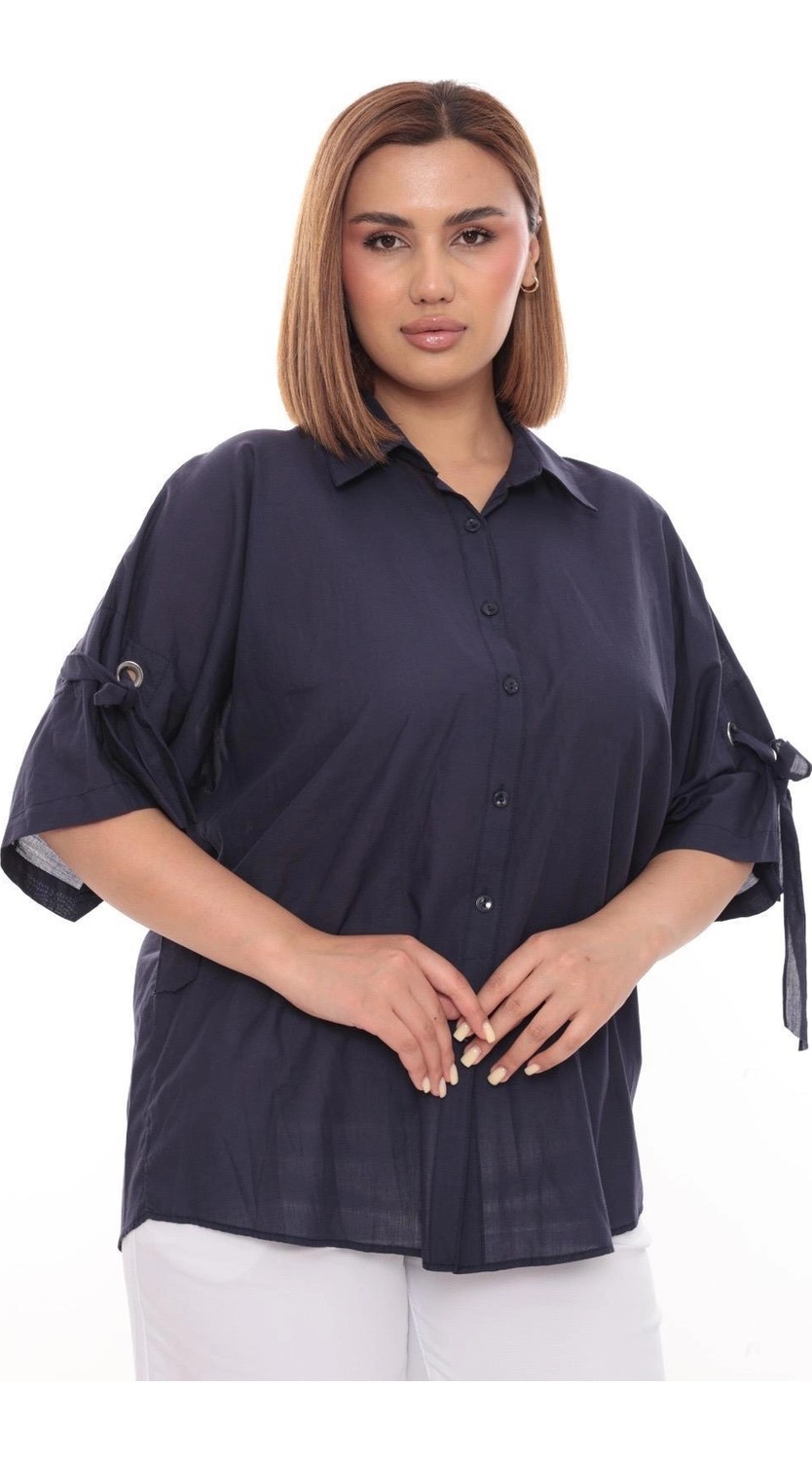 Lady Majestic %100 Cotton Büyük Beden Kadın Pamuklu Gömlek Rahat Kesim, Düğmeli, Volan Kol Detaylı görsel 3