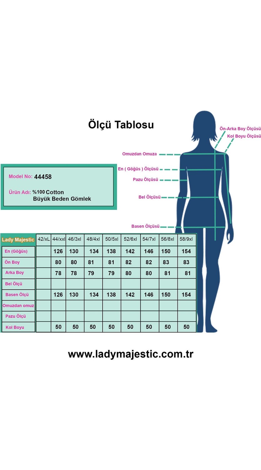Lady Majestic %100 Cotton Büyük Beden Kadın Pamuklu Gömlek Rahat Kesim, Düğmeli, Volan Kol Detaylı görsel 5