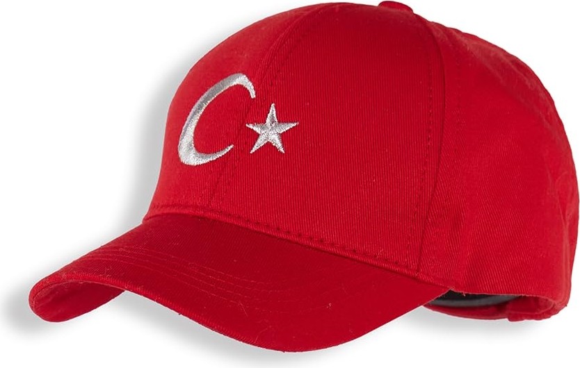 Die Grup Unisex Çocuk Ay Yıldız Bayrak Kırmızı Şapka görsel 3