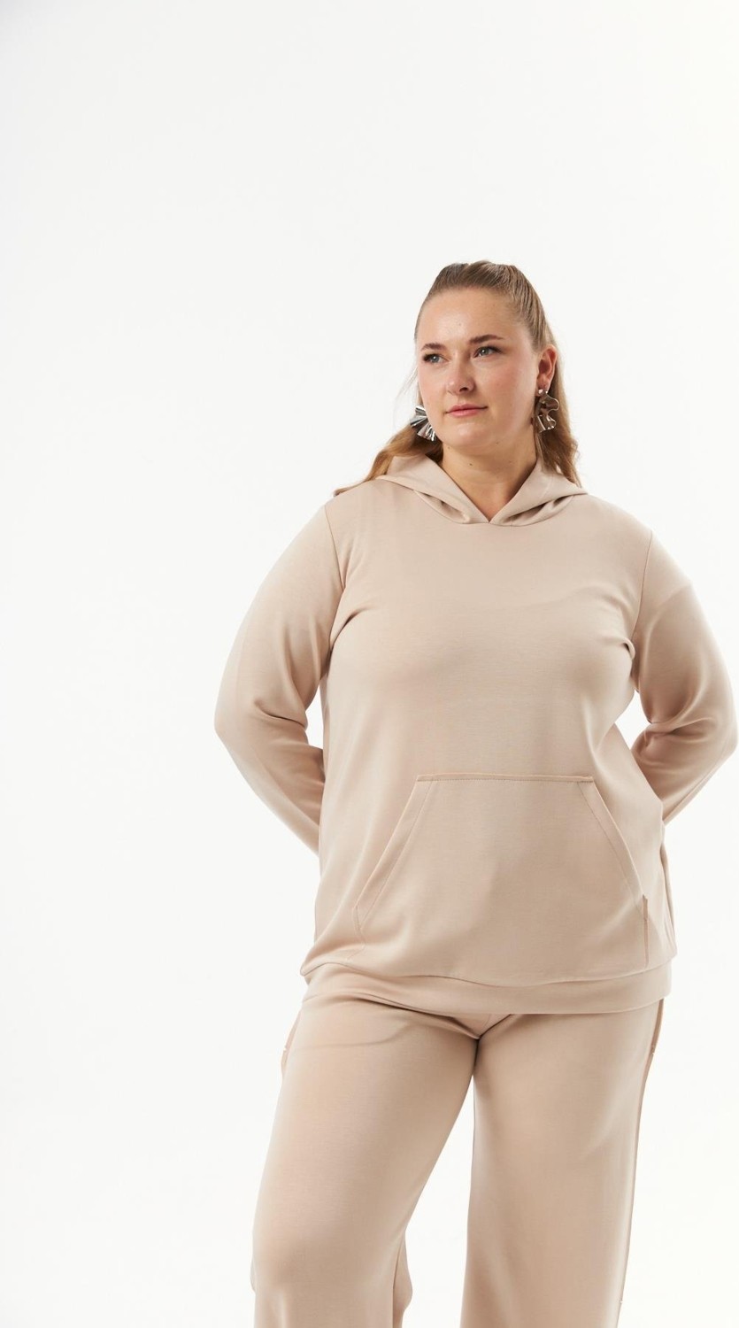 Rmg Büyük Beden Kanguru Cepli Modal Sweatshirt Vizon görsel 2