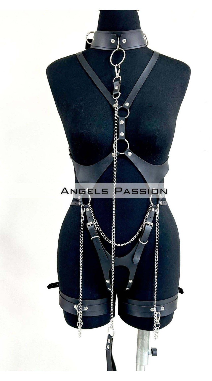 Beruflic Tasma ve Zincir Detaylı Şık Deri Harness, Deri Fantezi Giyim- BRF1225 görsel 2