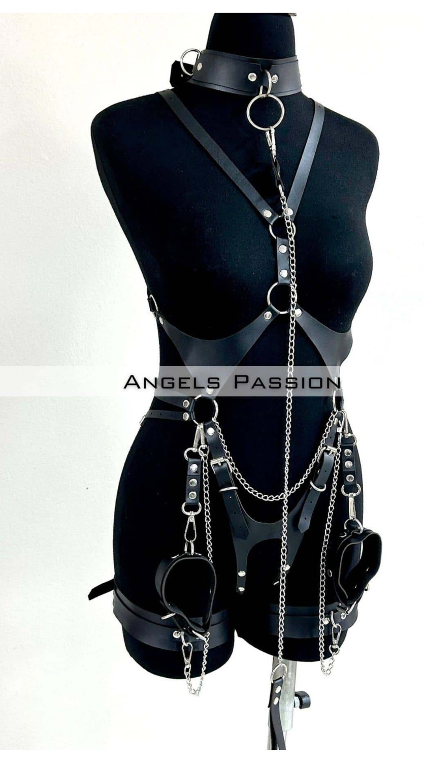 Beruflic Tasma ve Zincir Detaylı Şık Deri Harness, Deri Fantezi Giyim- BRF1225 görsel 3