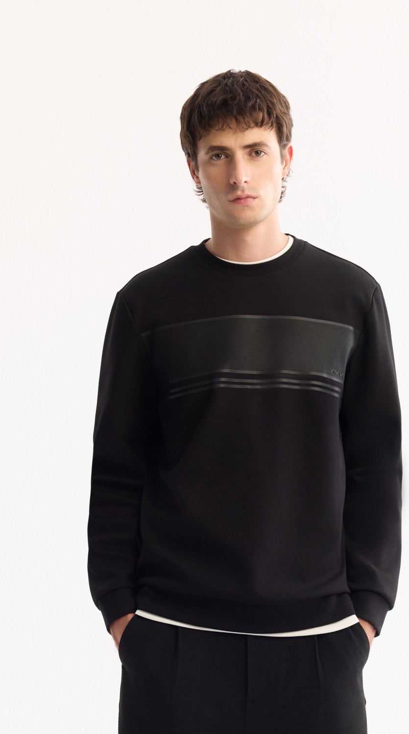 AVVA Erkek Siyah Bisiklet Yaka Pamuklu Bi-Stretch Baskılı Regular Fit Sweatshirt A52Y1215 görsel 7