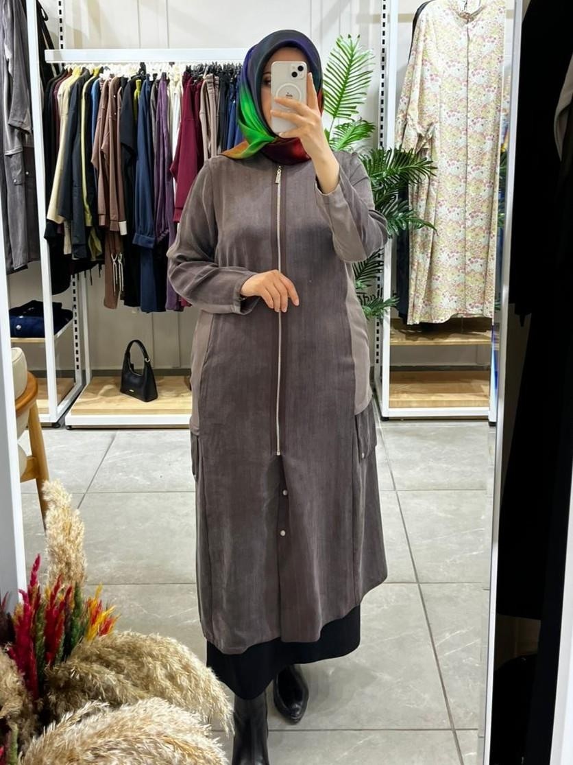 Lissmore 5956 Sahte Cep Çıtçıt Detaylı Kap Browni görsel 3