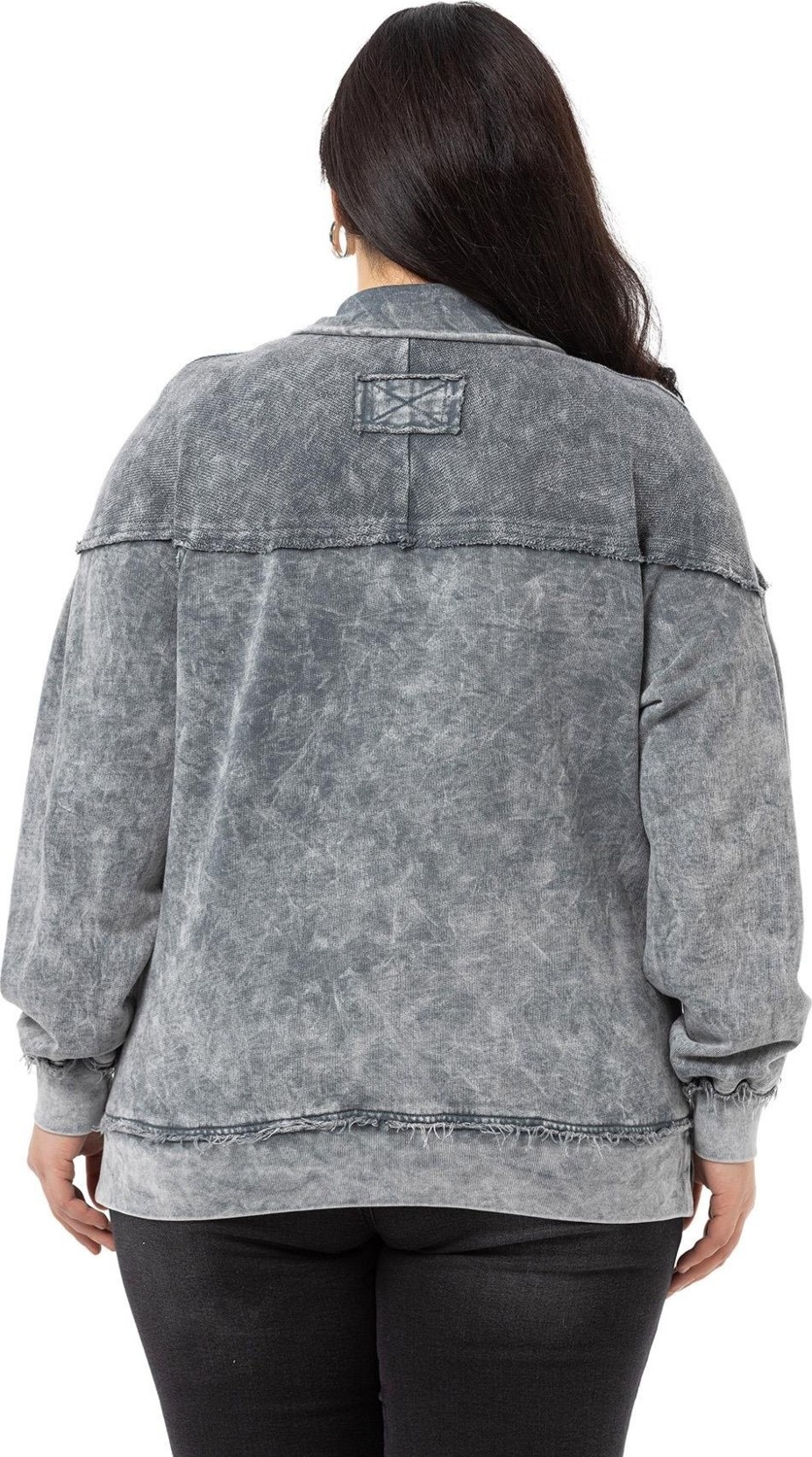 Disentis Modest Büyük Beden Pis Dikişli Fermuarlı Yırtmaçlı Parça Boyalı Gri Sweatshirt görsel 3