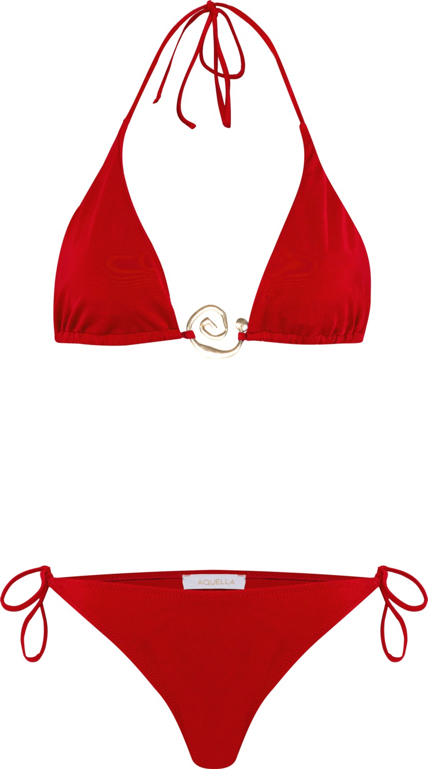 Aquella Aksesuarlı Kırmızı Uzun Üçgen Bikini Takım