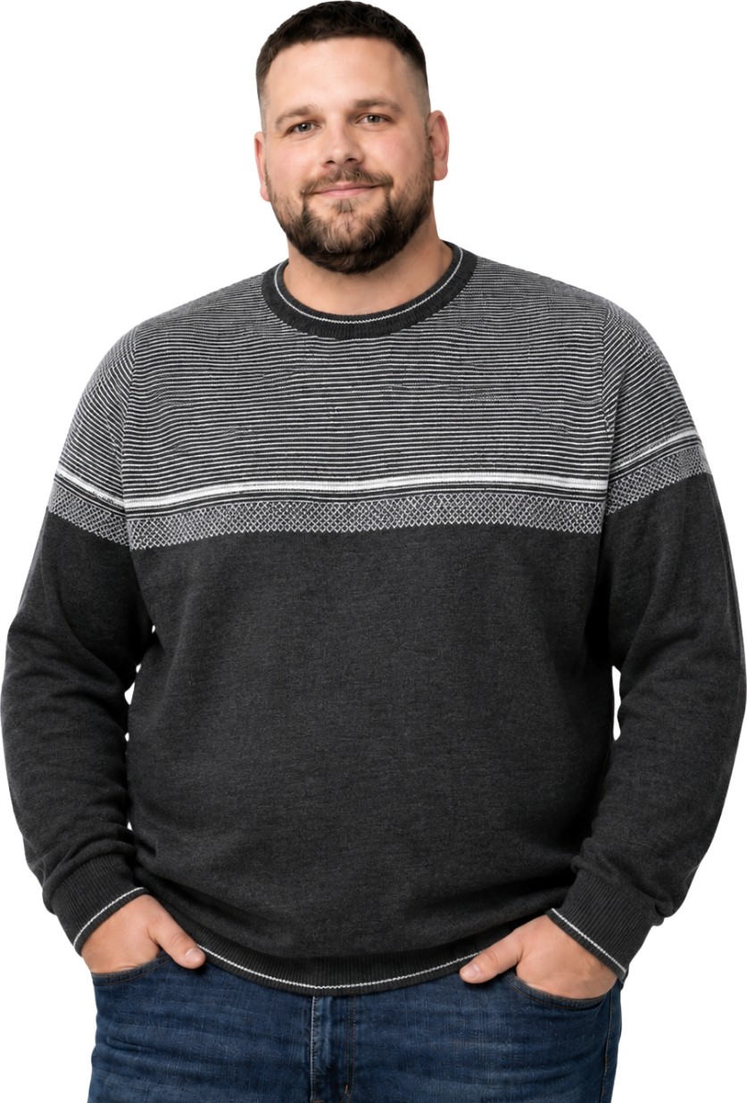 Battal Moda Erkek Büyük Beden Antrasit Bisiklet Yaka Ufuk Triko Kazak 5xl-6xl-7xl-8xl
