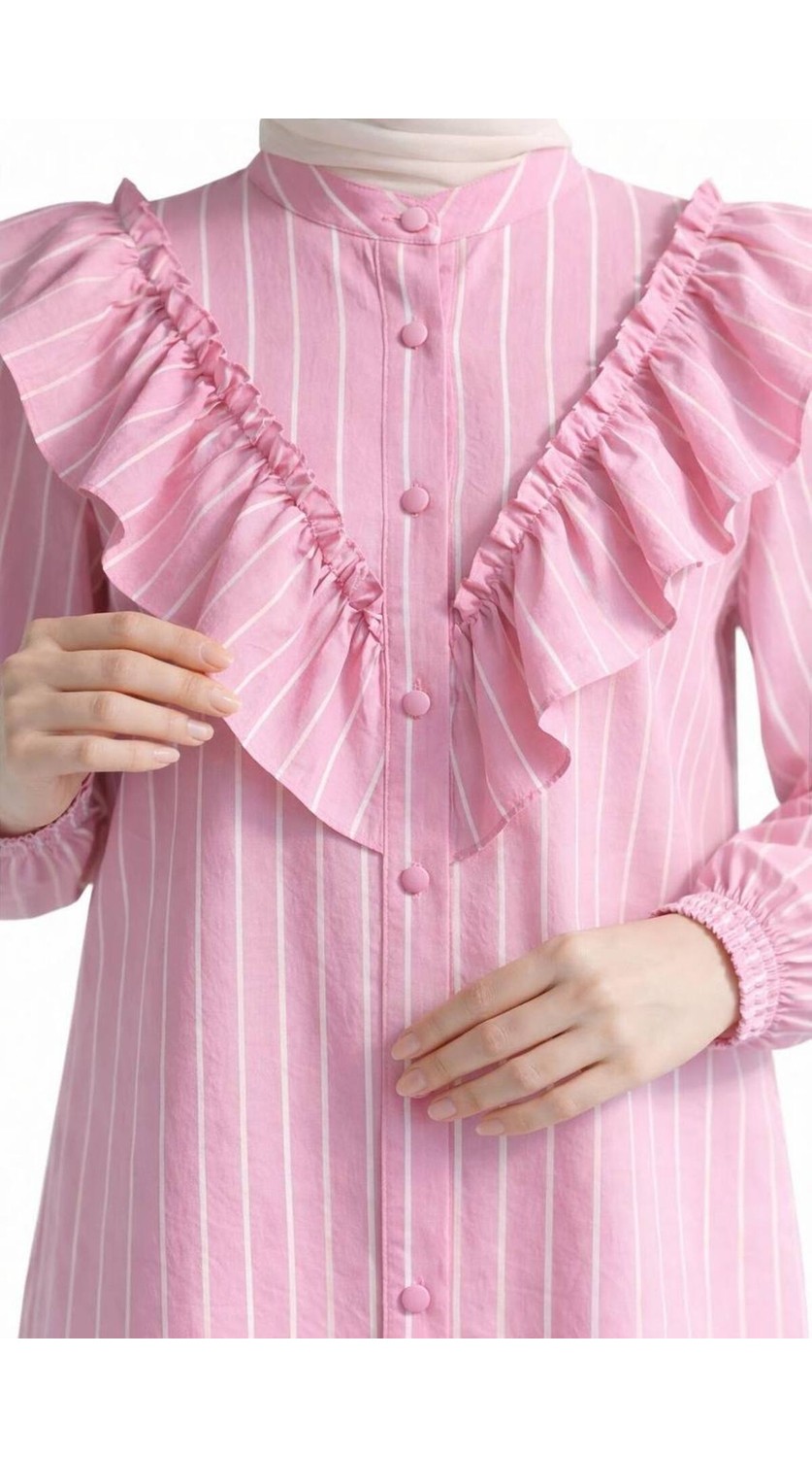 Trendparis Şık ve Feminen Fırfır Detaylı Çizgili Bluz görsel 4