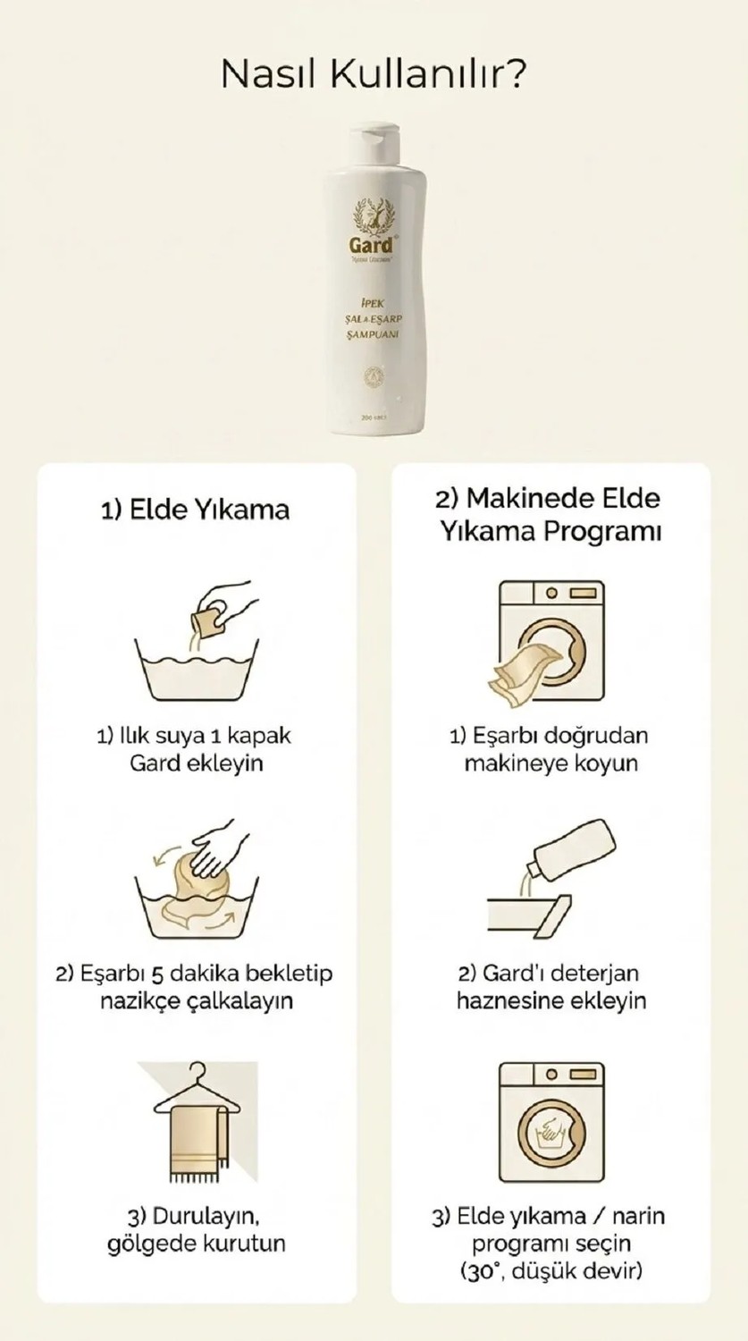 Gard İpek Şal & Eşarp Şampuanı 200 ml Kadınlar İçin Narin Dokulu Temizlik Ürünü görsel 4