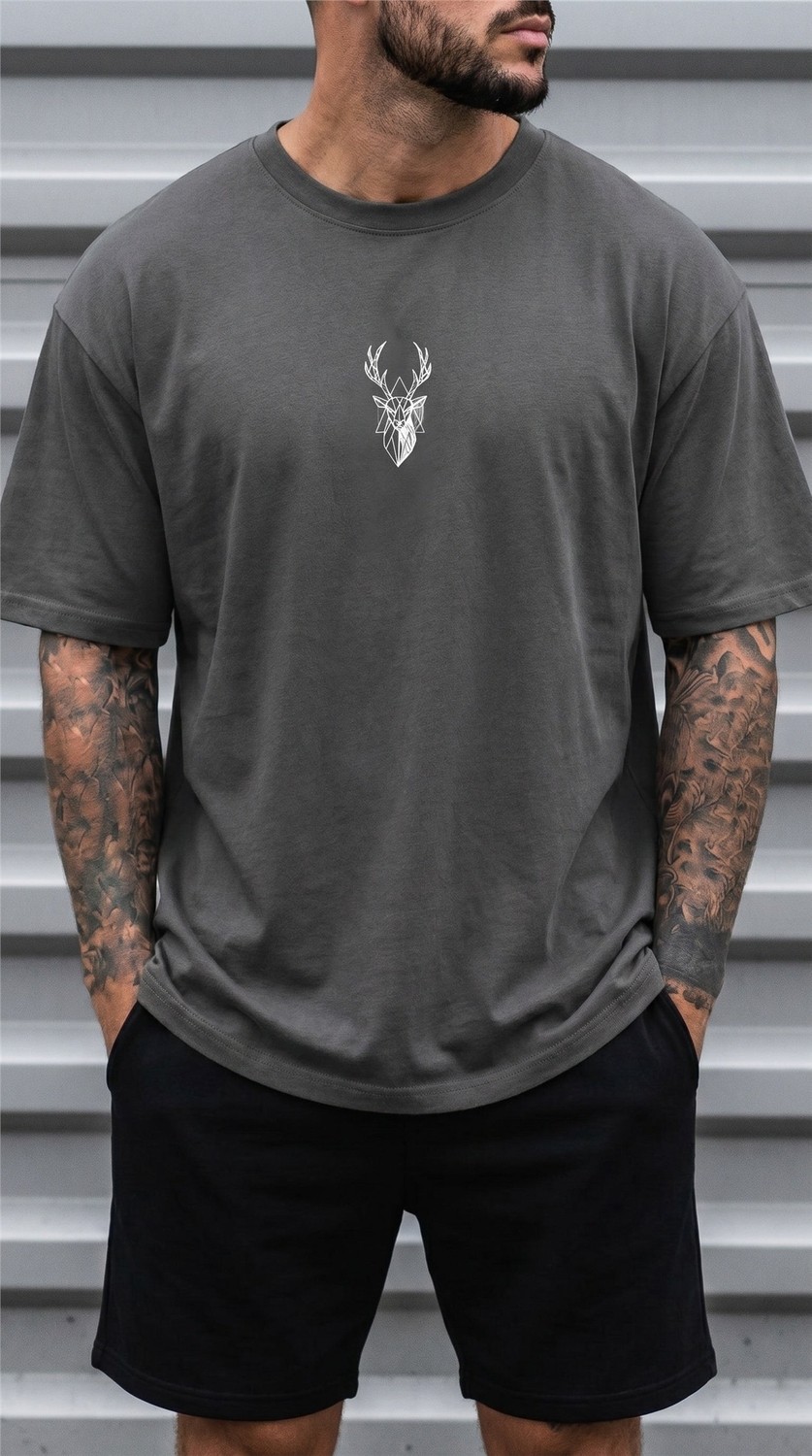 Millionaire Erkek Füme Geyik Baskılı Oversize Fit Bol Geniş Kalıp Salaş Kesim T-Shirt görsel 5
