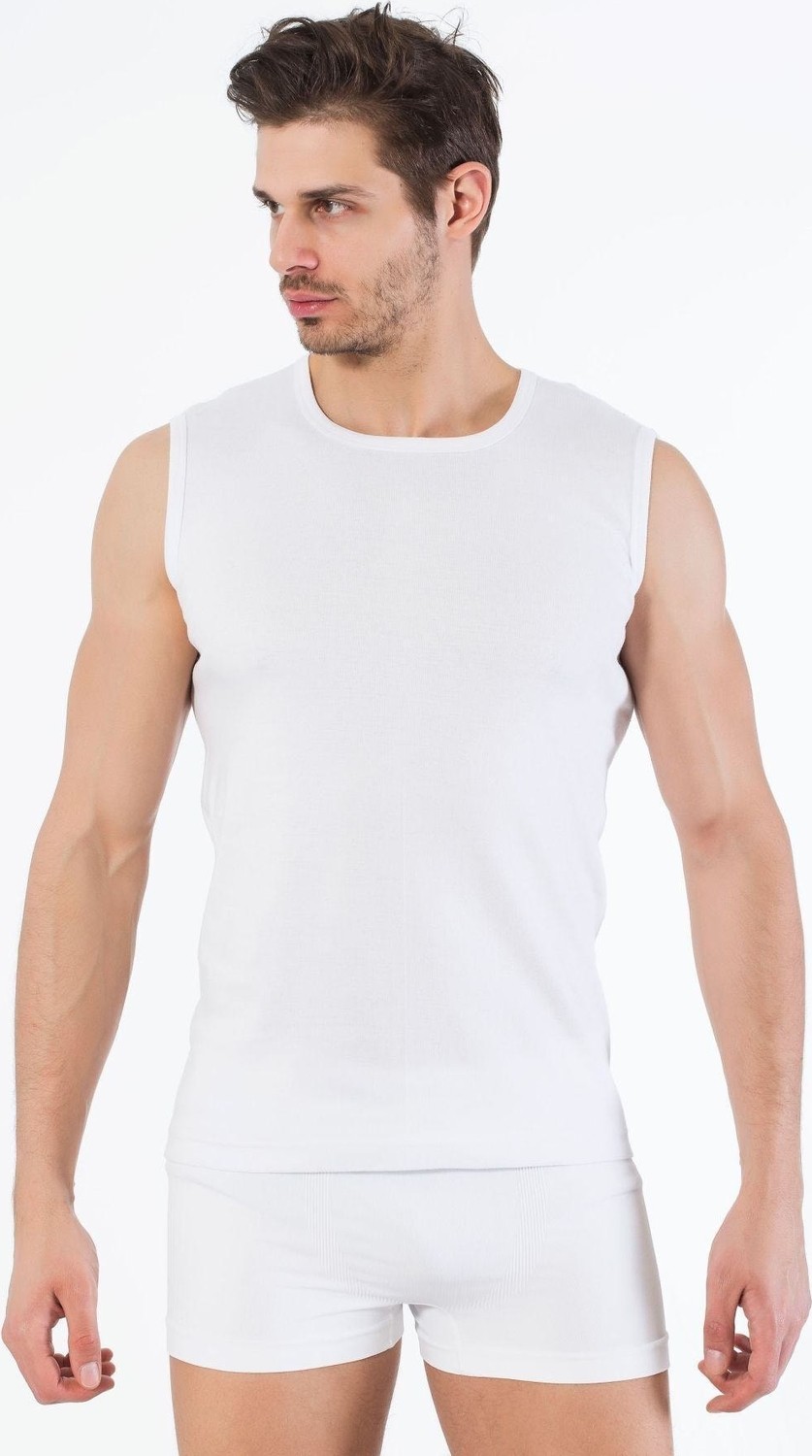 Siyah İnci Beyaz Pamuklu Yuvarlak Yaka Kolsuz T-Shirt